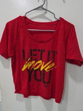 Zumba Fitness Red Crop Tee with Yellow & Black Graphic